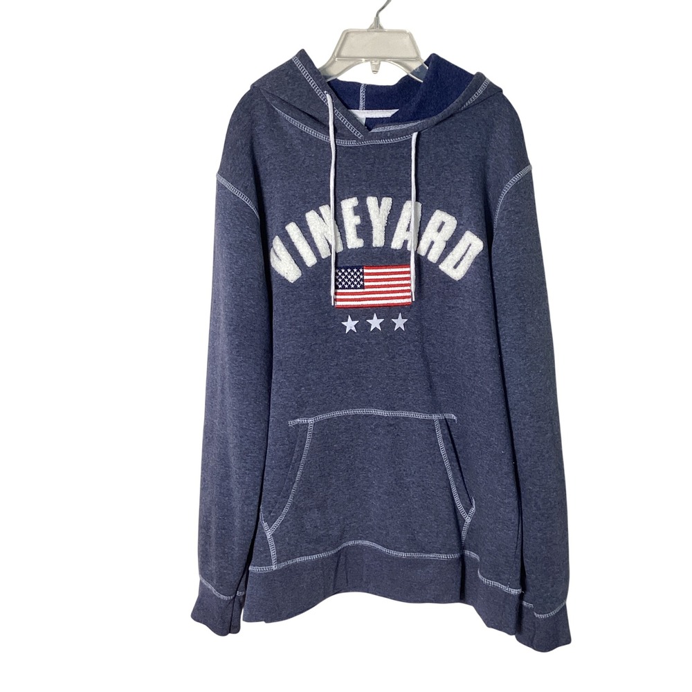 Teemax Vineyard Patriotic Women Hoodie Size Large Blue USA Flag Pullover